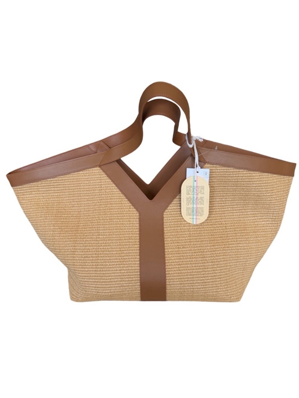 Viola Castellani Raffia Straw Leather Trim Tote Bag NWT - Picture 3 of 10